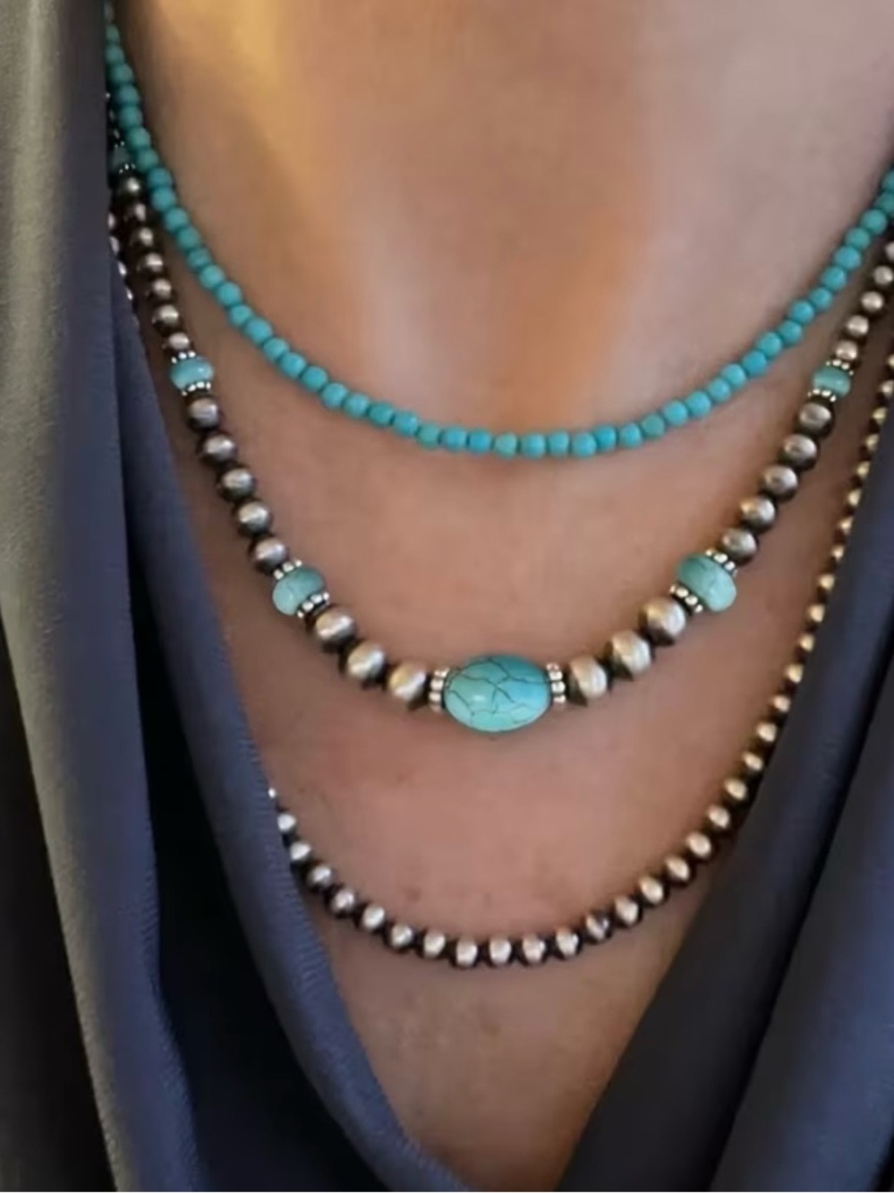 Turquoise Bead Layered Necklace Set - Women Jewelry